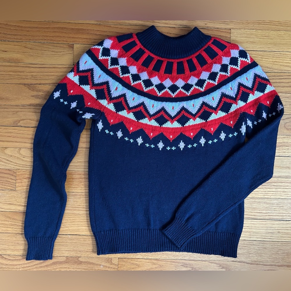 Saks Fifth Avenue Fair Aisle Wool/Cashmere Blend Crewneck Sweater Size Small